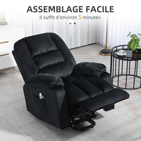 Rootz Electric Massage Recliner - Relax Chair - Uphill Armchair - 8 Vibration Points - 85 x 94 x 107 cm - Black Velvet