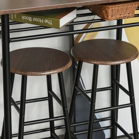 Rootz 3-Piece Bar Table Set - Dining Set - Industrial Style Furniture - Space-Saving Design - 80cm x 50cm x 90cm Table, Ø30cm x 60cm Stools