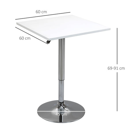 Rootz Height-Adjustable Bar Table - Pub Table - Counter Table - 360° Rotatable - Scratch-Resistant, Stable Base - 60x60x69-91cm - White