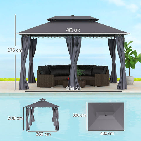 Rootz Garden Pavilion - Garden Tent - Terrace Tent - Solar LED Lights - 400cm x 300cm x 275cm