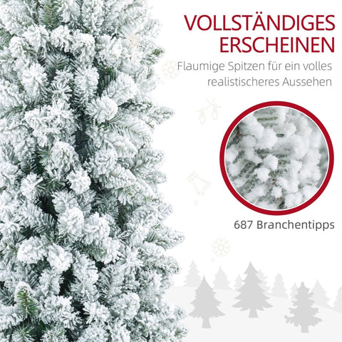 Rootz Christmas Tree 210 cm - Artificial Snow - Slim Fir Tree - Flame Retardant - Steel Base - Green - Ø75 x 210Hcm