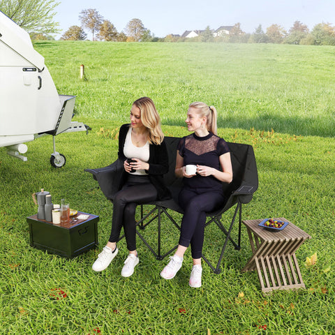 Rootz 2 Seated Camping Chair - Foldable - Outdoor Furniture - Supports Up to 250kg - Black - 145cm x 60cm x 92cm