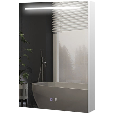 Rootz LED Illuminated Anti-Fog Bathroom Mirror Cabinet - Medicine Cabinet - Wall-Mounted Storage - Intelligent Touch Control - Space-Saving Design - 50x13x70cm - Stainless Steel Frame - Silver