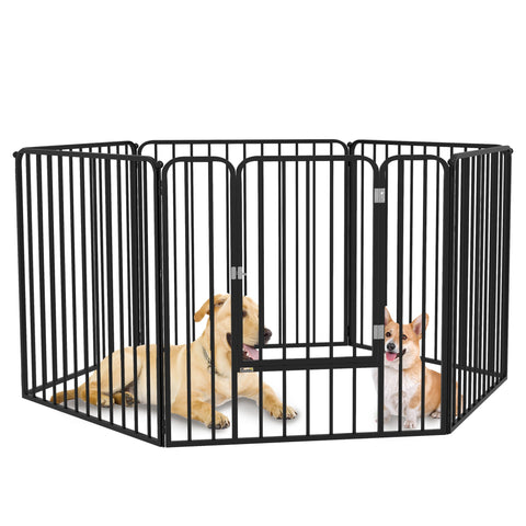 Rootz Modular Dog Gate - Pet Barrier - Puppy Enclosure - Secure Playpen - Black Steel - 164cm x 83cm x 80cm