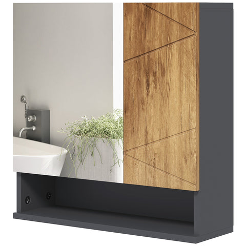 Rootz Wall Mounted Bathroom Mirror Cabinet - Storage Space - Vanity Unit - Soft Close Dampers - 55 x 17 x 55 cm - Brown, Grey