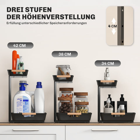 Rootz Height Adjustable Kitchen Shelf - Coffee Bar Organizer - Space-Saving Storage Solutions - Holds Up to 6kg - 40cm x 30cm x 33.5-42cm