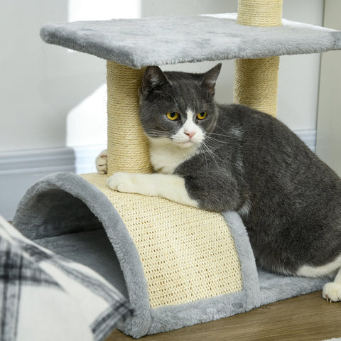 Rootz 72cm Cat Tower - Scratch Tree - Climbing Post - Protects Furniture - 40L x 35W x 72H cm - Grey