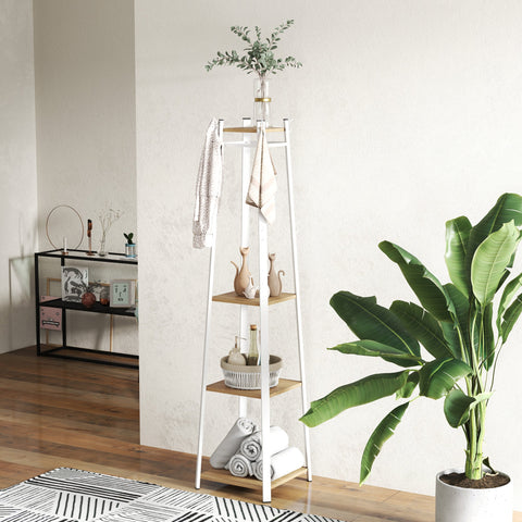Rootz Clothes Rack - Coat Stand - Wardrobe Organizer - Space Saving - White and Brown- 42cm x 42cm x 170cm