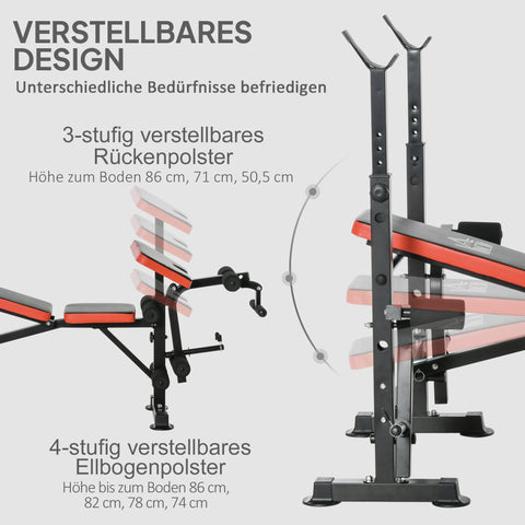 Rootz Adjustable Fitness Dumbbell Bench - Workout Station - Home Gym Equipment - Incline Function - 175cm x 127cm - Black+Red
