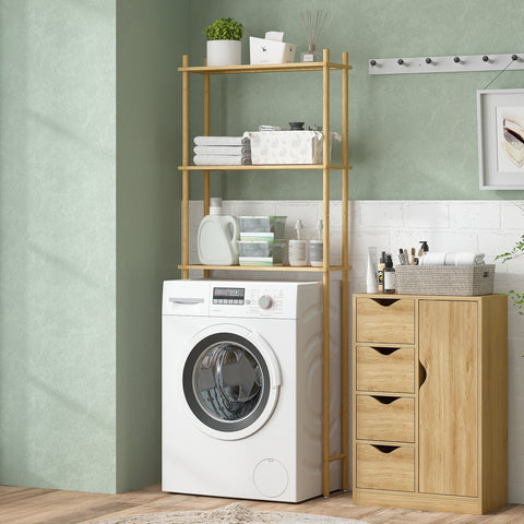 Rootz 3 Level Bathroom Shelf - Space-Saving Toilet Shelf - Bamboo Organizer - Brown - 69 x 25.5 x 181 cm