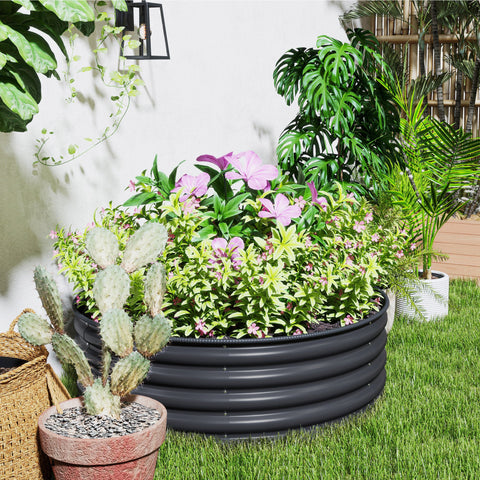 Rootz Raised Bed Galvanized Planters - Planting Box with Safety Edge - Durable Open Floor Design - 120 x 120 x 43 cm