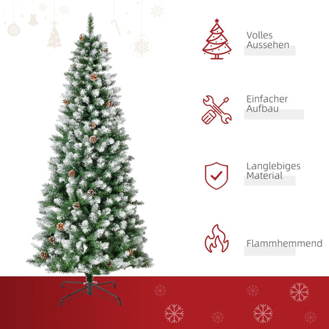 Rootz Artificial Christmas Tree - Snow-Covered Branches - Decorative Cones - Realistic Appearance - 180cm x 75cm - 630 Tips - 37 Cones