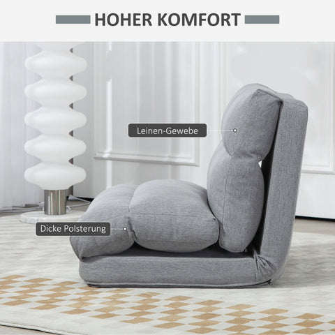 Rootz Floor Chair - Recliner Lounger Bed - Adjustable Backrest - Fabric Cover - 70cm x 41cm x 56cm - Gray - Imitation Linen - Metal Frame