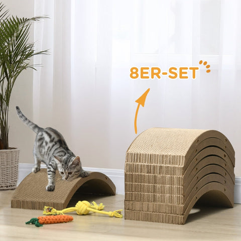 Rootz 8 Piece Cat Scratching Board - Scratching Mat - Cardboard Scratcher - Furniture Protection - 55cm x 25.5cm x 3cm