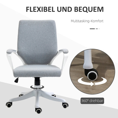 Rootz Vinsetto Office Chair - Ergonomic Desk Chair - Adjustable Office Seat - Height Adjustable - Breathable Fabric - Rocker Function - 62W x 69D x 92-100H cm - Gray + White