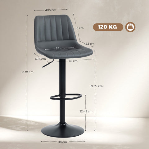 Rootz Bar Stool Set of 2 - Retro Bar Chairs - Adjustable Counter Stools - Swivel Kitchen Stools - Comfort with Footrest - 43x49.5x111cm