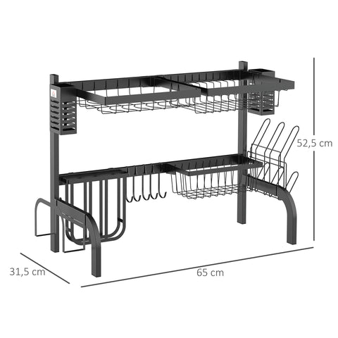 Rootz Modular Dish Rack - Dishwasher Organizer - Kitchen Drainer - Up to 26kg Capacity - 81.5cm x 31.5cm - Black