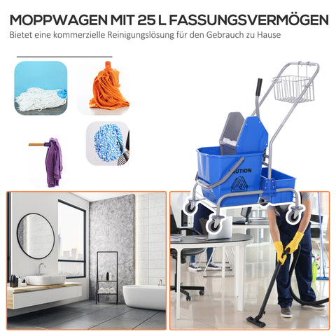 Rootz Cleaning Car - Mop Cart - Utility Trolley - 25L Capacity - Effortless Mobility - 72 x 49.5 x 95 cm
