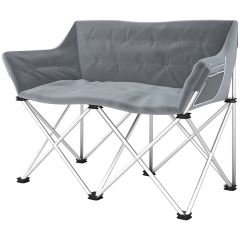 Rootz Folding Chair 2 Seat - Camping Chair - Foldable Chairs - Holds 240kg - Grey - 120cm x 57cm x 95cm