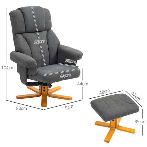 Rootz Luxury Recliner with Stool - Relax Chair - Adjustable Lounge Chair - 130° Recline - 79x80x104cm Chair, 48x42x39cm Footstool