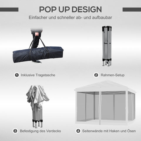 Rootz Folding Pavilion Tent - Folding Tent - Garden Pavilion - Water-Repellent Roof - 2.96m x 2.96m x 2.65m