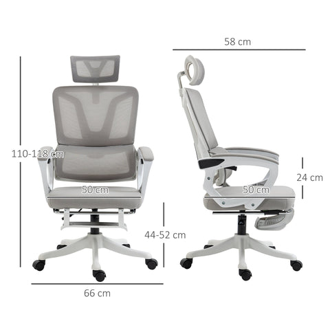 Rootz Ergonomic Office Chair - Executive Chair - Manager Chair - Lumbar Support - 66W x 58D x 110-118H cm - Mesh Black and Gray