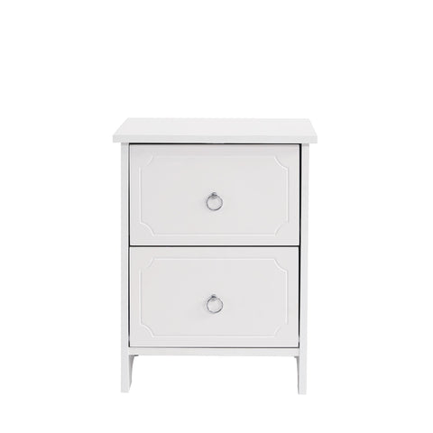 Rootz Bedside Table with 2 Drawers - Nightstand - Side Table - Silent Glides - 40×40×51.5 cm, White