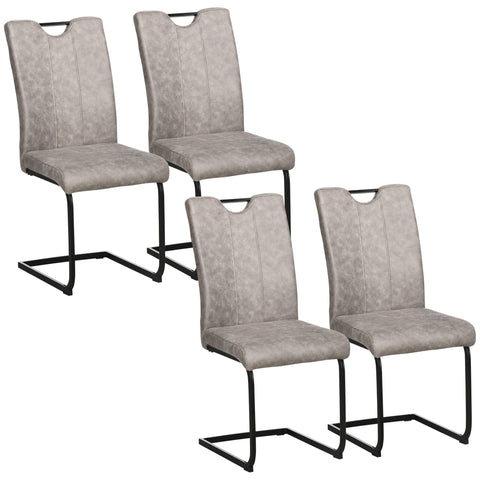 Rootz Set of 4 Dining Chairs - Kitchen Chairs - Upholstered Seats - Microfiber Comfort - 43x58.5x96.5 cm - Grey, Black Steel Sleigh Legs