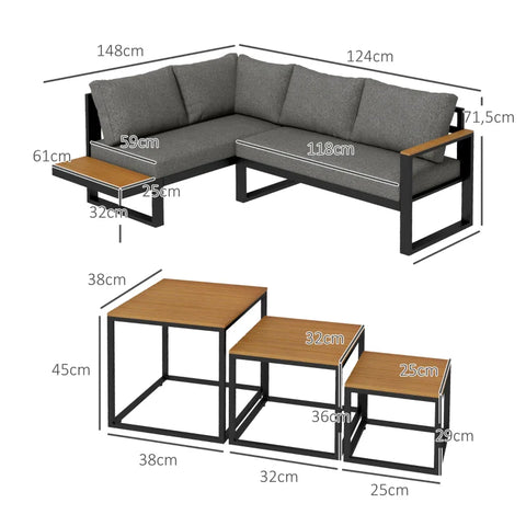 Rootz Outdoor Seating Group - 5-piece Lounge Furniture - Garden Furniture Set - Coffee Table - Seat Cushions - Gray + Natural - 148 cm x 61 cm x 71.5 cm