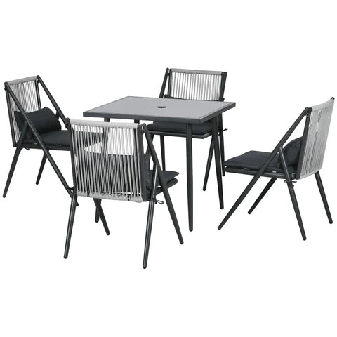 Rootz Garden Furniture Set - Outdoor Dining Set - 5-piece - Weather Resistant - Aluminum-tempered Glass-100% Polyester - Dark Gray - 80 cm x 80 cm x 75 cm