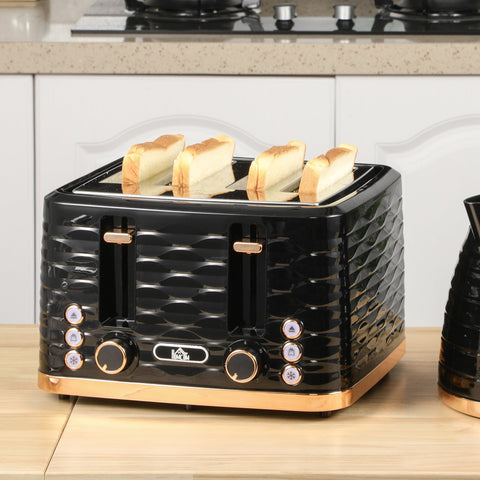 Rootz 4-Disc Toaster - Wave-Shaped Design - Multi-Function Toaster - Combats Jammed Toast - Black - 29.2cm x 27.5cm x 18.9cm