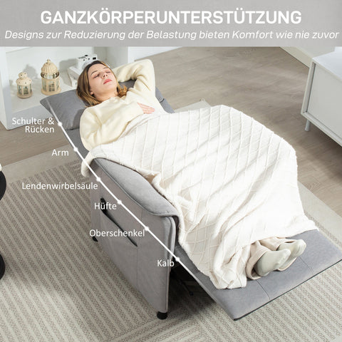 Rootz Grey Relaxation Armchair - Upholstery Chair - Recliner - Memory Function - 80cm x 162cm x 67cm