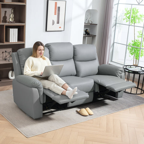 Rootz 3-Seater Sofa - Couch - Lounge Sofa - Comfortable Support - Grey Synthetic Leather - 205cm x 89cm x 102cm