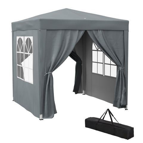 Rootz Garden Pavilion Folding Tent - Barnum - Pop-up - Easy Setup - 2m x 2m x 2.4m - 4 Removable Side Walls – Transport Bag Included - Grey