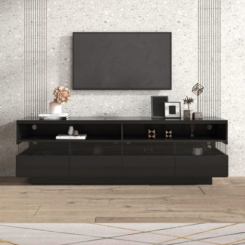 Rootz High Gloss TV Cabinet - Media Stand - Entertainment Unit - LED Lighting - 173.5L x 55W x 38H cm