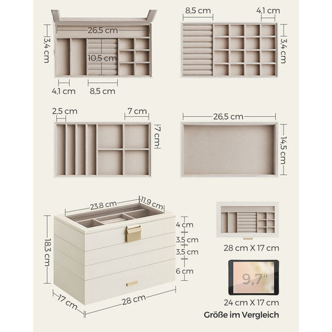 Rootz Stackable Jewelry Box - Organizer Case - 4-Tier Storage - Velvet Lining - 25cm x 15cm x 10cm