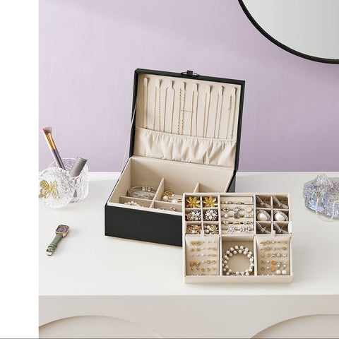 Rootz Black Jewelry Box - Trinket Organizer - Velvet Storage Case - Medium-Density Fiber - 20.5cm x 24cm x 11cm