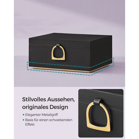 Rootz Jewelry Box Organizer - Black Storage Case - Velvet Lined - Compact Design - MDF Construction - 20.5cm x 24cm x 11cm