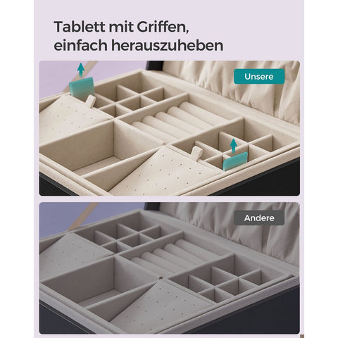 Rootz Black Jewelry Box - Trinket Organizer - Velvet Storage Case - Medium-Density Fiber - 20.5cm x 24cm x 11cm