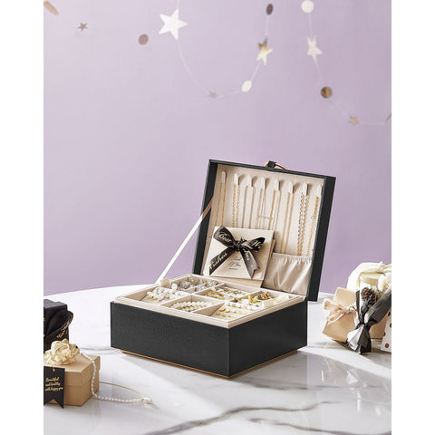 Rootz Black Jewelry Box - Trinket Organizer - Velvet Storage Case - Medium-Density Fiber - 20.5cm x 24cm x 11cm