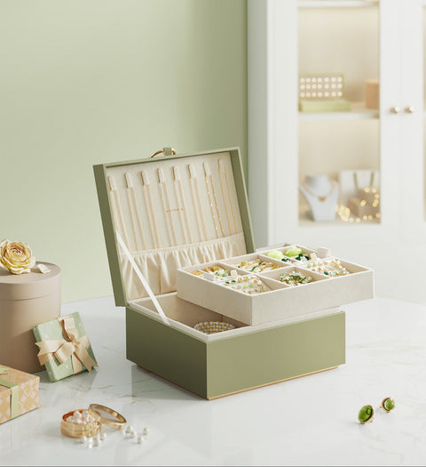 Rootz 2 Level Jewelry Box with Handle - Trinket Organizer - Gift Idea - Velvet Lined - 20.5cm x 24cm x 11cm