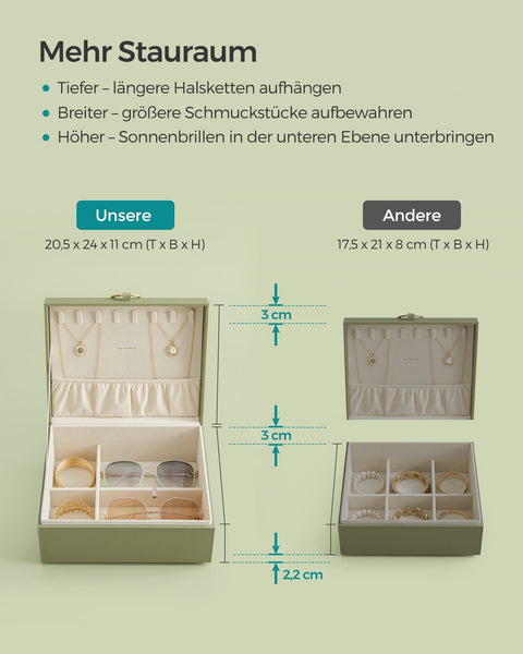 Rootz 2 Level Jewelry Box with Handle - Trinket Organizer - Gift Idea - Velvet Lined - 20.5cm x 24cm x 11cm