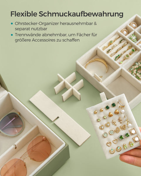 Rootz 2 Level Jewelry Box with Handle - Trinket Organizer - Gift Idea - Velvet Lined - 20.5cm x 24cm x 11cm