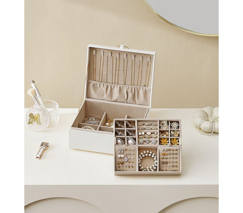 Rootz Jewelry Box 2 Levels - Storage Organizer - Jewelry Case - Flexible Tray - 20.5cm x 24cm x 11cm