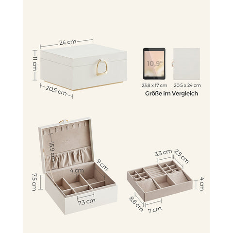 Rootz Jewelry Box 2 Levels - Storage Organizer - Jewelry Case - Flexible Tray - 20.5cm x 24cm x 11cm