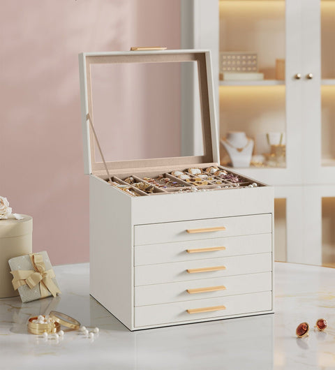 Rootz Jewelry Box - Accessory Organizer - Storage Case - 6 Levels - Glass Lid - 20.3cm x 23.1cm x 22.8cm