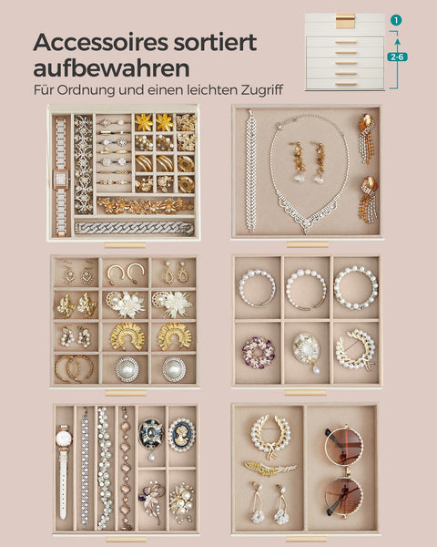 Rootz Jewelry Box - Accessory Organizer - Storage Case - 6 Levels - Glass Lid - 20.3cm x 23.1cm x 22.8cm