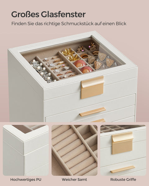 Rootz Jewelry Box - Accessory Organizer - Storage Case - 6 Levels - Glass Lid - 20.3cm x 23.1cm x 22.8cm