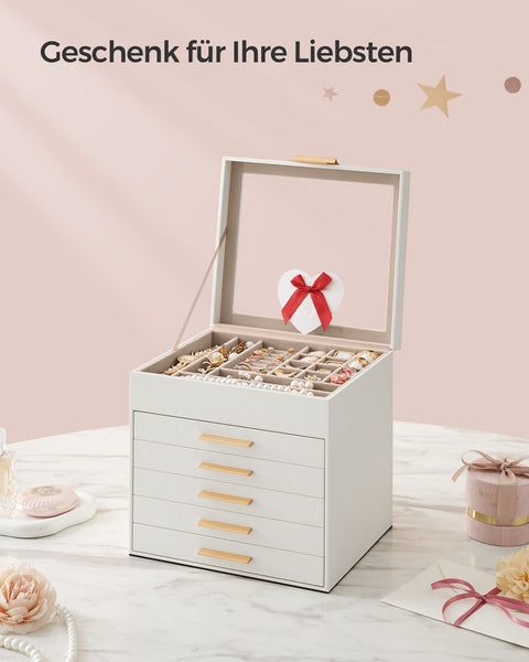 Rootz Jewelry Box - Accessory Organizer - Storage Case - 6 Levels - Glass Lid - 20.3cm x 23.1cm x 22.8cm