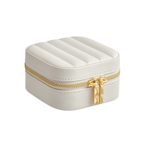 Rootz Travel Jewelry Box - Portable Jewelry Organizer - White Jewelry Case - PU Leather - 10.5 x 10.5 x 6 cm